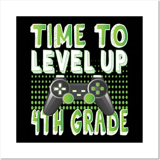 Time To Level Up 4th Grade Kids Video Game Theme Party print Posters and Art